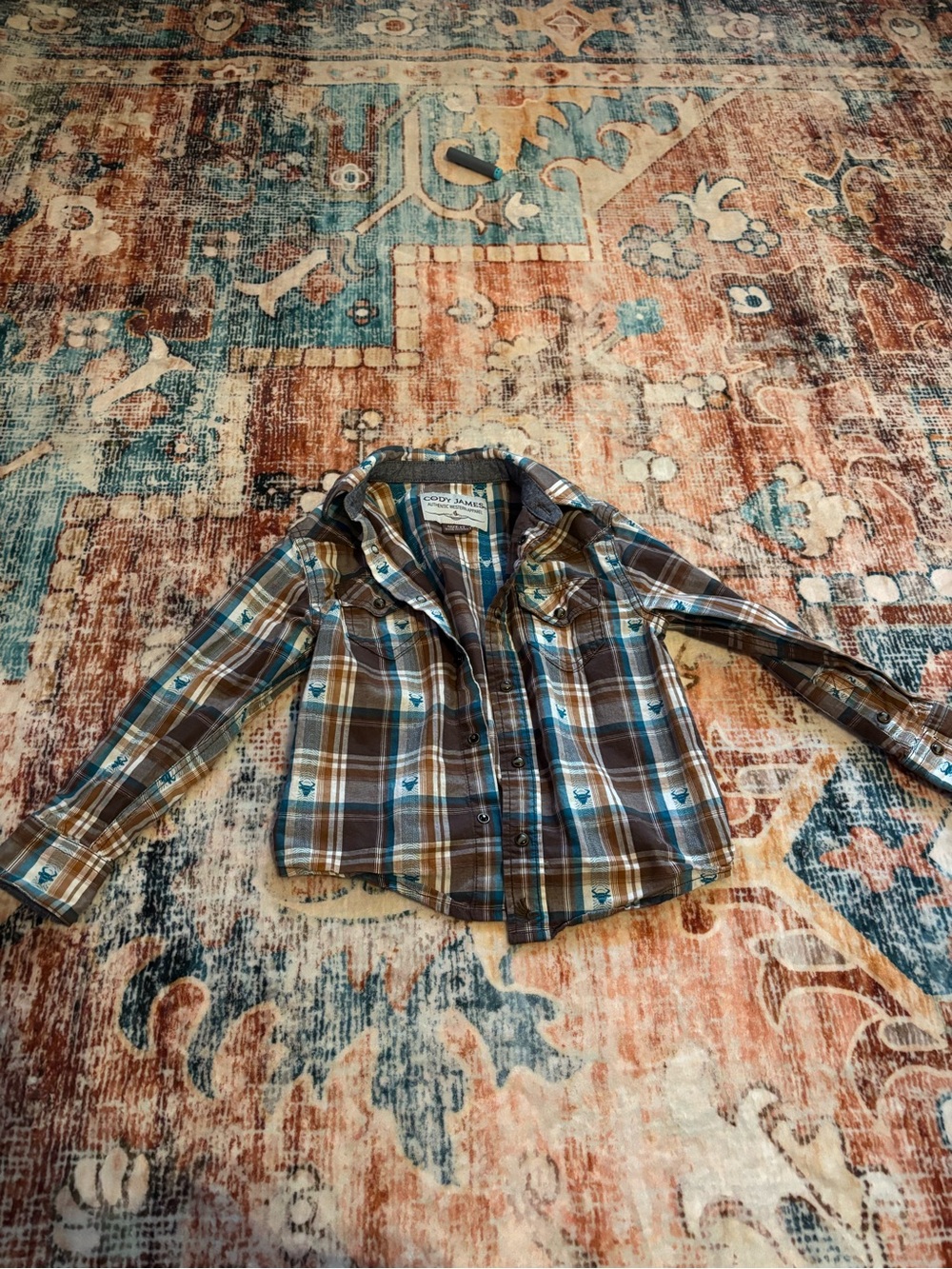 Cody James (boot barn) Plaid Button-Down Shirt for Kids - Brown & Blue
